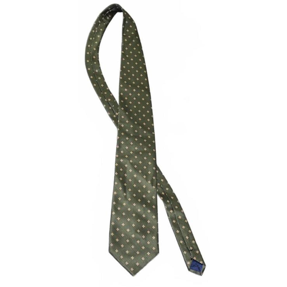 PIERRE CUCCI Tie - Green Floral Pattern Stylish Business Casual Pre-Owned